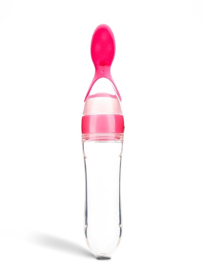 Miracle Moms Baby Silicone Squeeze Feeder Bottle with Spoon/Toddler Safe Silicone Squeeze Feeding Spoon Milk Cereal Bottle Baby Training Feeder/Fruit Feeder (Pink) Pack of 1 - Image 1