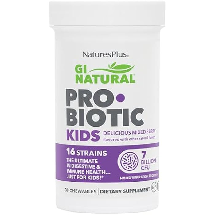 NaturesPlus GI Natural Probiotic Kids, Mixed Berry - 30 Chewables - Digestive & Immune Health Just for Kids - Gluten Free - 30 Servings - Image 1