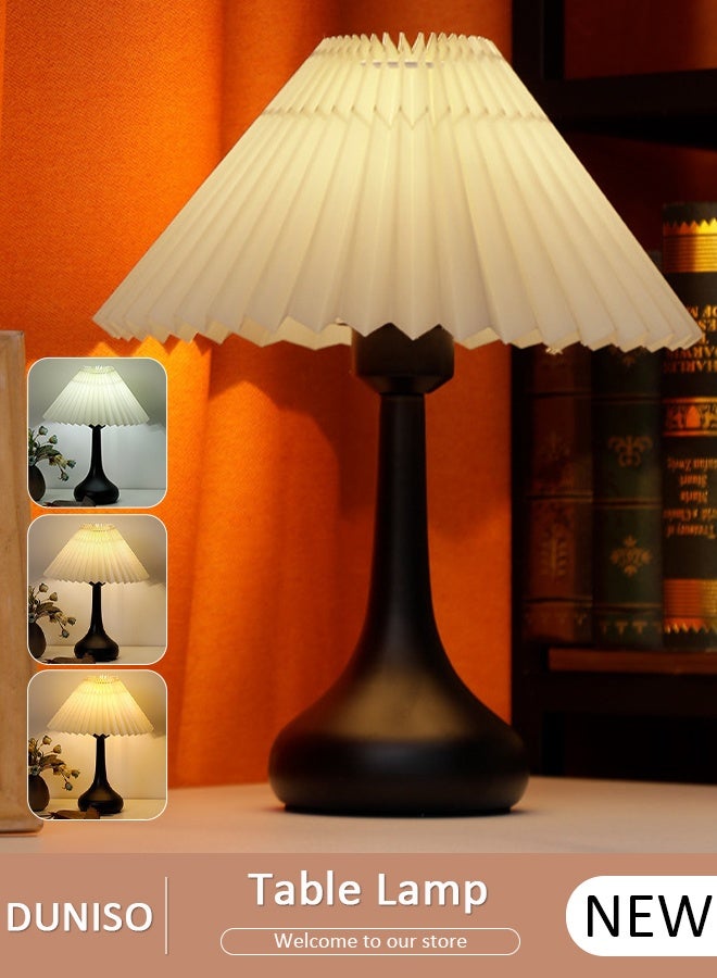 DUNISO Bedside Lamp for Bedroom With 3 color modes and 3 levels of brightness, Dimmable Table Lamps with Fabric Shade, Desk Lamp for Kids Reading, Home Office - Image 1