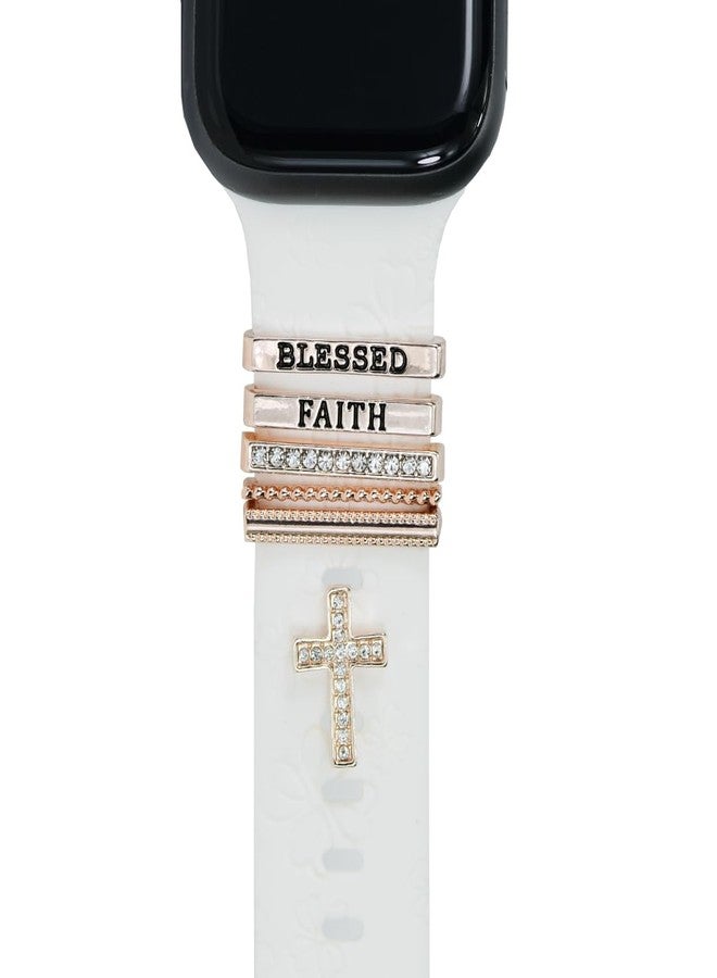 ESWEUOOM Women Watch Band Charms for Apple Watch 38mm 40mm 41mm 42mm 44mm 45mm 49mm , Men Rose Gold Metal Slide Decorative Rings Loops For iWatch series 8 7 6 5 4 3 2 se,For Samsung Galaxy watch 5/4 - Image 1