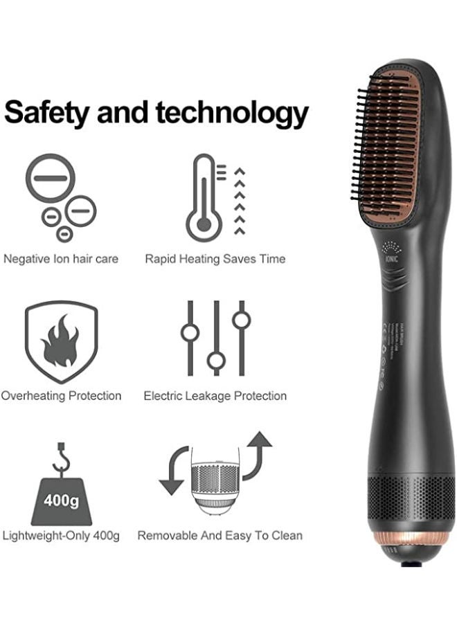 SHOPI 3 In 1 Professional Hair Dryer Brush Negative Ion Blow Dryer Straightening Brush Hot Air Styling Comb Electric Hair Straightener Styler (GOLD) - Image 4