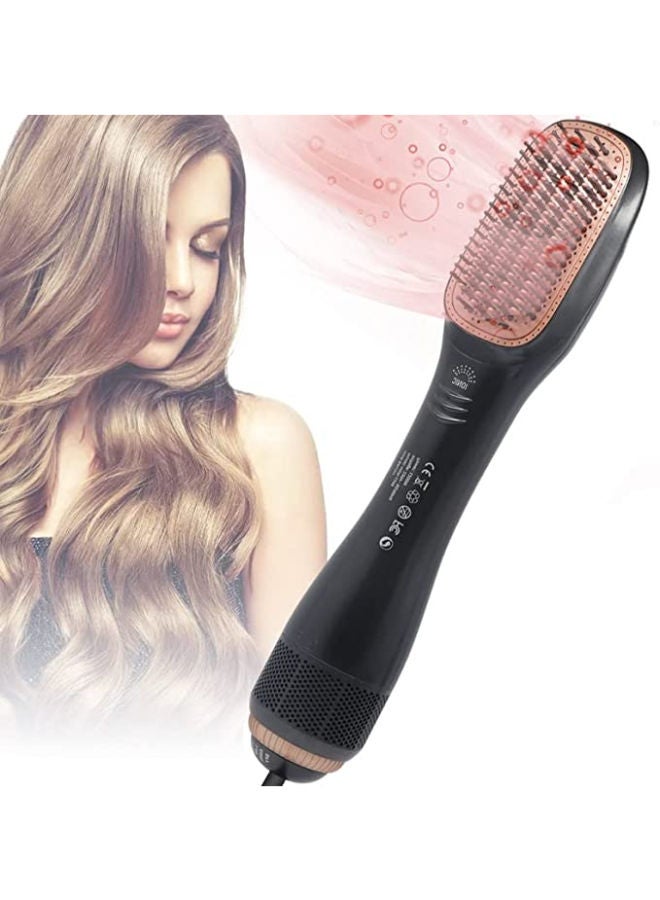 SHOPI 3 In 1 Professional Hair Dryer Brush Negative Ion Blow Dryer Straightening Brush Hot Air Styling Comb Electric Hair Straightener Styler (GOLD) - Image 1