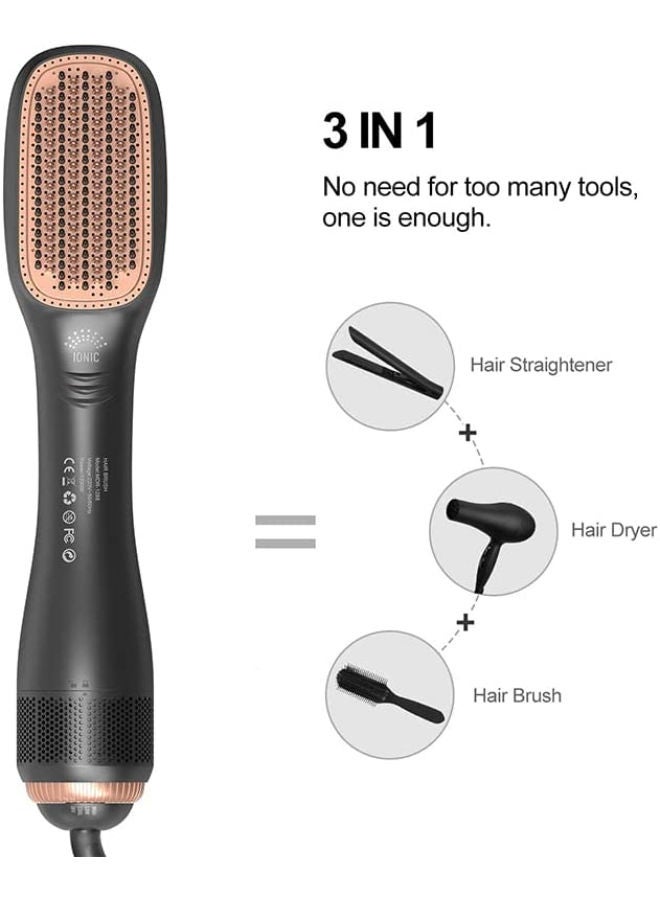 SHOPI 3 In 1 Professional Hair Dryer Brush Negative Ion Blow Dryer Straightening Brush Hot Air Styling Comb Electric Hair Straightener Styler (GOLD) - Image 2