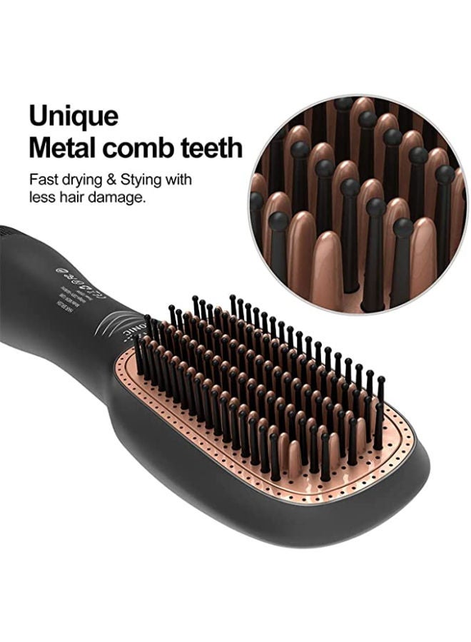 SHOPI 3 In 1 Professional Hair Dryer Brush Negative Ion Blow Dryer Straightening Brush Hot Air Styling Comb Electric Hair Straightener Styler (GOLD) - Image 3