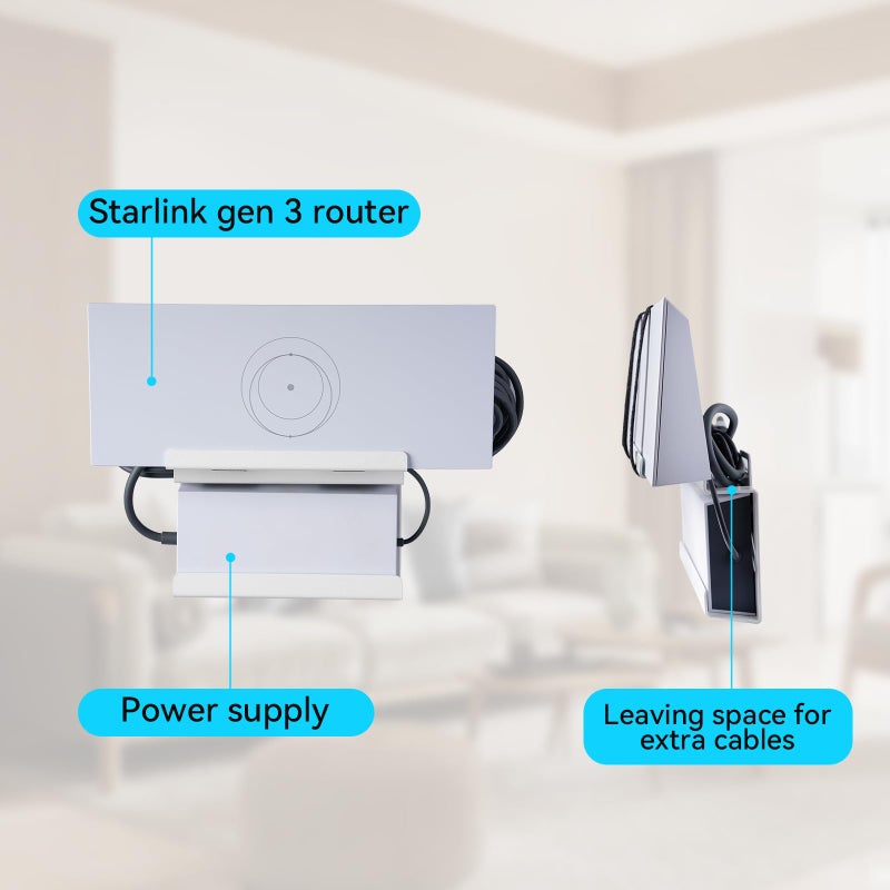 Shinar Metal Wall Bracket Wall Mount Holder Compatible for Starlink Gen 3 Mesh Router and Power Supply All in One Mounting Kit for Starlink Standard V3 Mesh Router and Power Supply Cable Management - Image 3