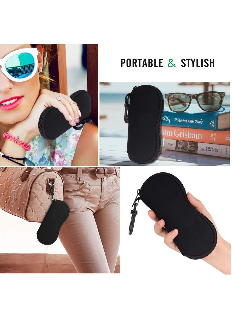 NIBEMINENT Eyeglass Case, Sunglasses Soft Fashion Zippered Pouch with Clip, Made of Premium Neoprene, Fits Most Size Glasses, the Design and a Sturdy Metal Carabiner, Black  - Image 5
