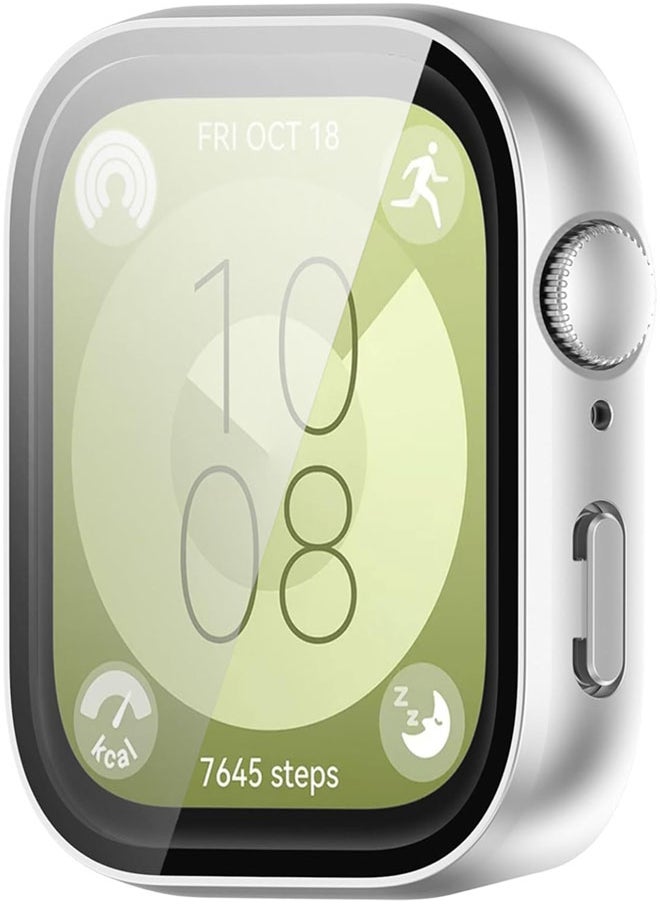 سجيت غطاء Huawei Watch Fit 3 مصنوع من البلاستيك الصلب مع واقي شاشة من الزجاج المقوى، غطاء حماية شامل (فضي)  - Image 2