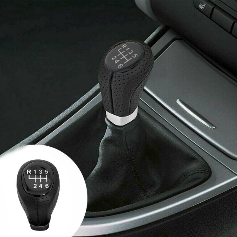 Gear Stick Shift Knob: 6 Speed Black Leather - Ergonomic Design For Quicker Smoother Shifting, Premium Durable Material for Car Interior Replacement - Image 3