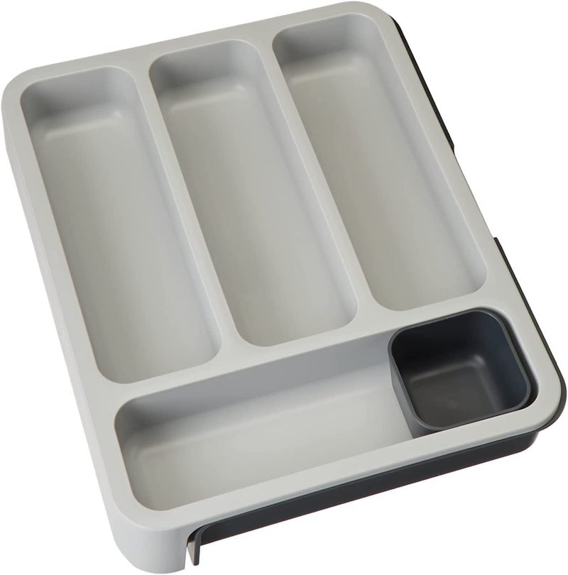 VOXMIX Expandable Cutlery Tray Foldable Drawer Holder to Store Organize Spoons Toiletries For Home Kitchen Grey White Plastic - Image 5