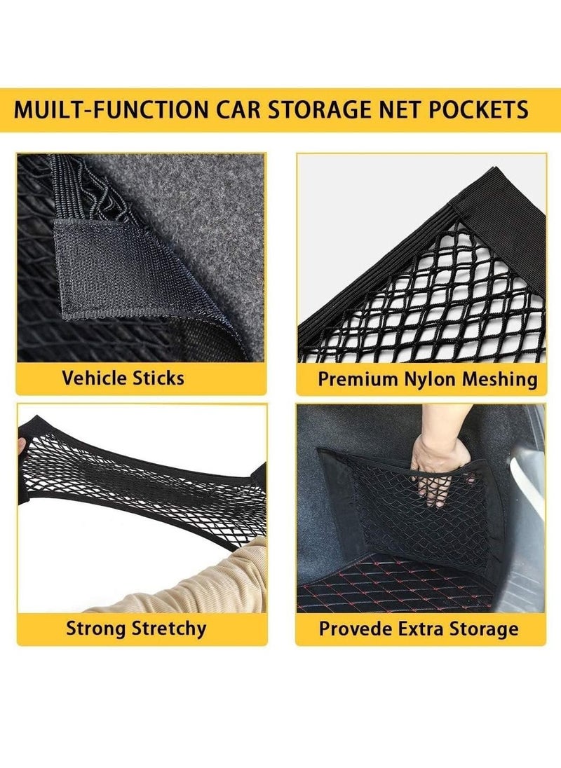 Rubik Car Trunk Organizer Net Pocket, 2 Pack Mesh Cargo Net Storage Organizer Small Elastic Pouch Bag for Nissan Patrol Armada Pathfinder Kicks Juke Murano Rogue Xterra (25x40cm)  - Image 3