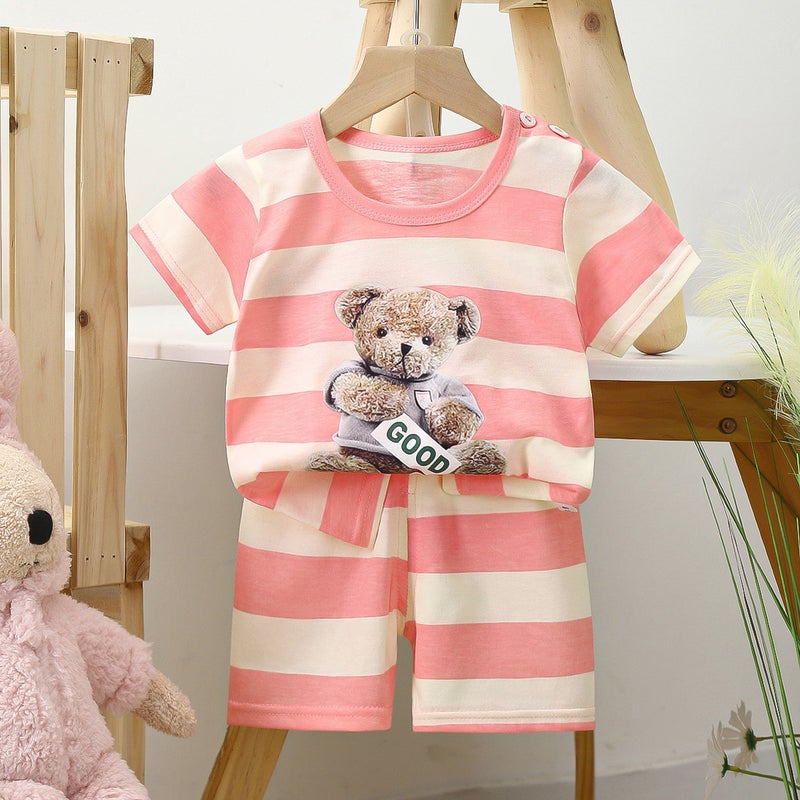 Kids Cotton Short Sleeve Home Set vermicelli bear 