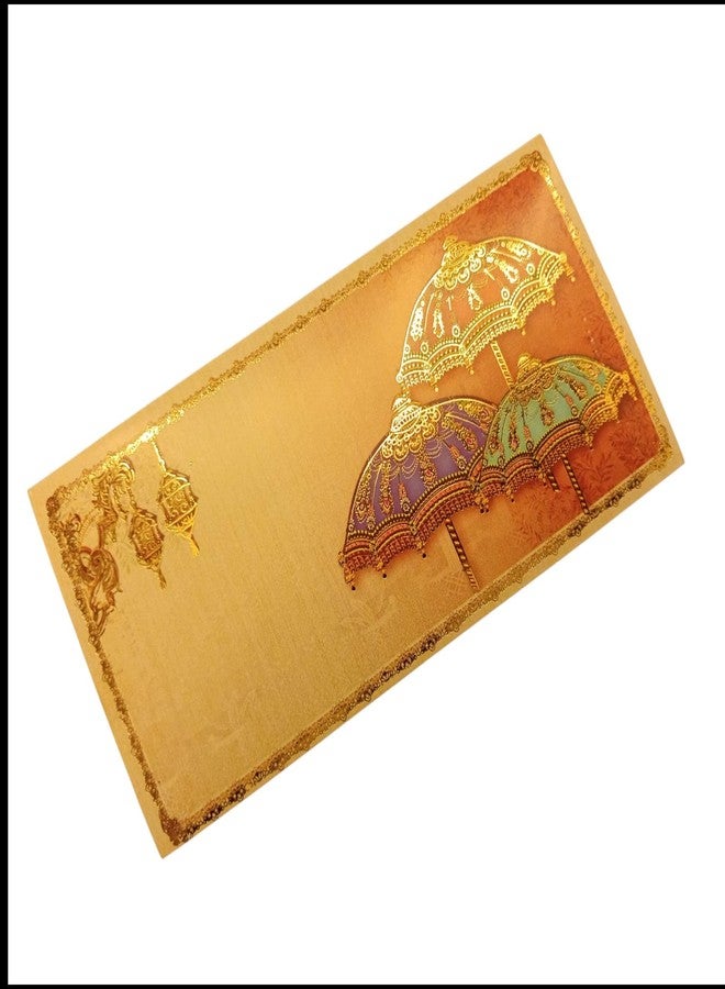 Aywal Pack of 20, Umbrella Design Shagun Envelopes for Gifting Cash Money Cover Velvet Finish Paper Tuck Flap Designer Fancy Sagan Lifafa Wedding, 19 X 9.5 cm, Golden & Teal Color - Image 1