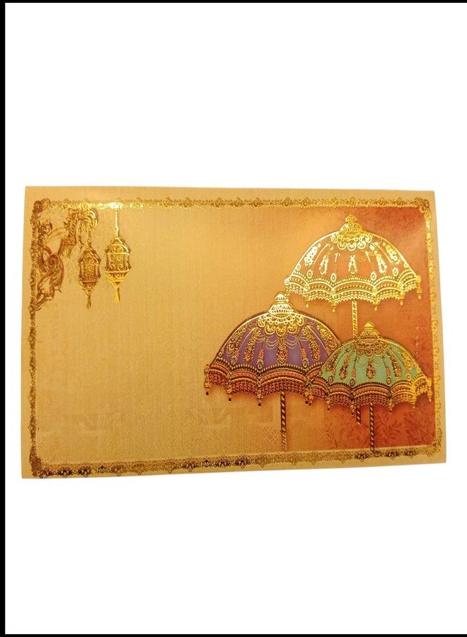 Aywal Pack of 20, Umbrella Design Shagun Envelopes for Gifting Cash Money Cover Velvet Finish Paper Tuck Flap Designer Fancy Sagan Lifafa Wedding, 19 X 9.5 cm, Golden & Teal Color - Image 2