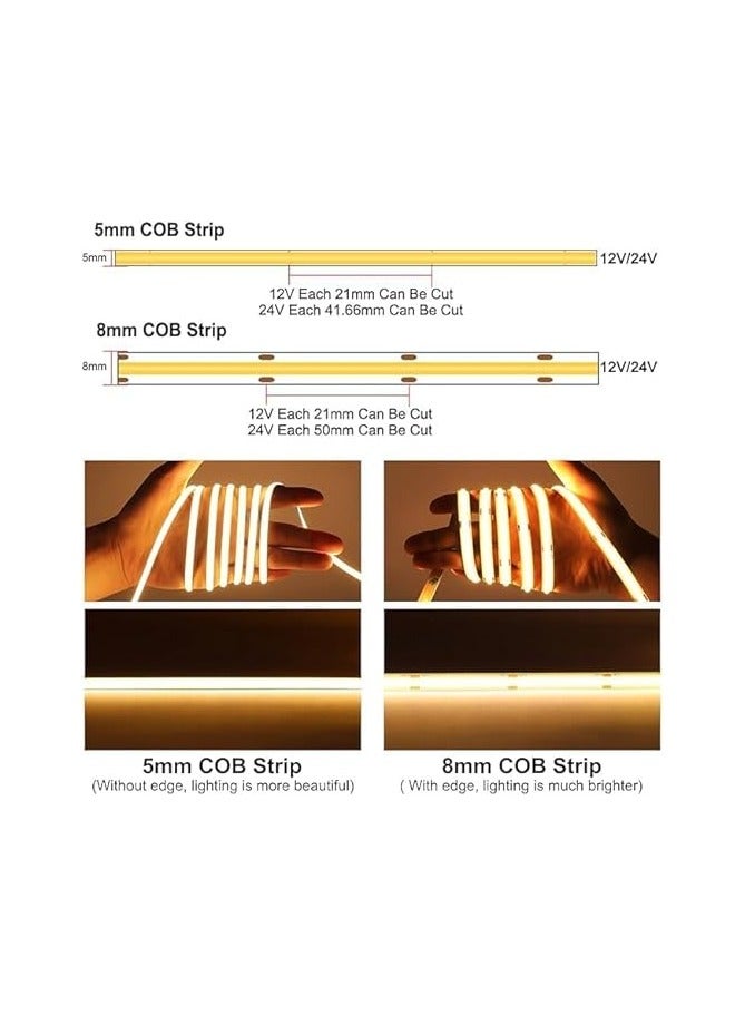 شريط إضاءة LED رفيع للغاية عالي الجودة مرن قابل للقص فائق السطوع مقاوم للماء والغبار 5 ملم 12 فولت شريط اضاءة LED لديكور المنزل والمطبخ والغرف أبيض دافئ 5 متر - Image 2