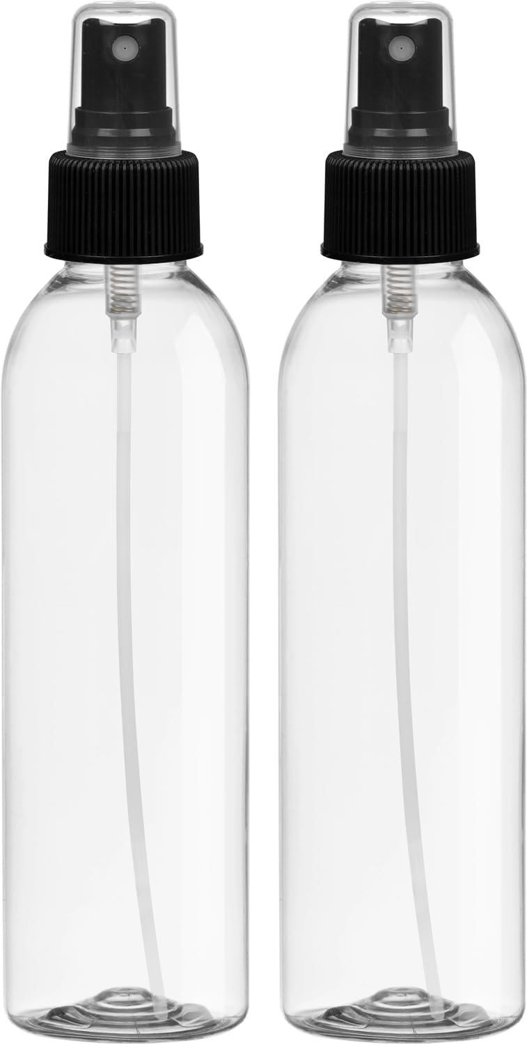BRIGHTFROM Fine Mist Spray Bottles 6 OZ, Cylinder BPA Free Refillable Containers, Clear, Empty for Essential Oils, Spray, Water - 2 PACK (Black) - Image 1