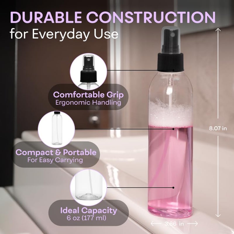 BRIGHTFROM Fine Mist Spray Bottles 6 OZ, Cylinder BPA Free Refillable Containers, Clear, Empty for Essential Oils, Spray, Water - 2 PACK (Black) - Image 2