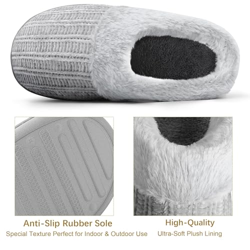 shoeslocker Womens Memory Foam Fuzzy Slippers Knitted House Slippers for Women Comfy Slip-On Warm House Shoes, grey size 9 - Image 5