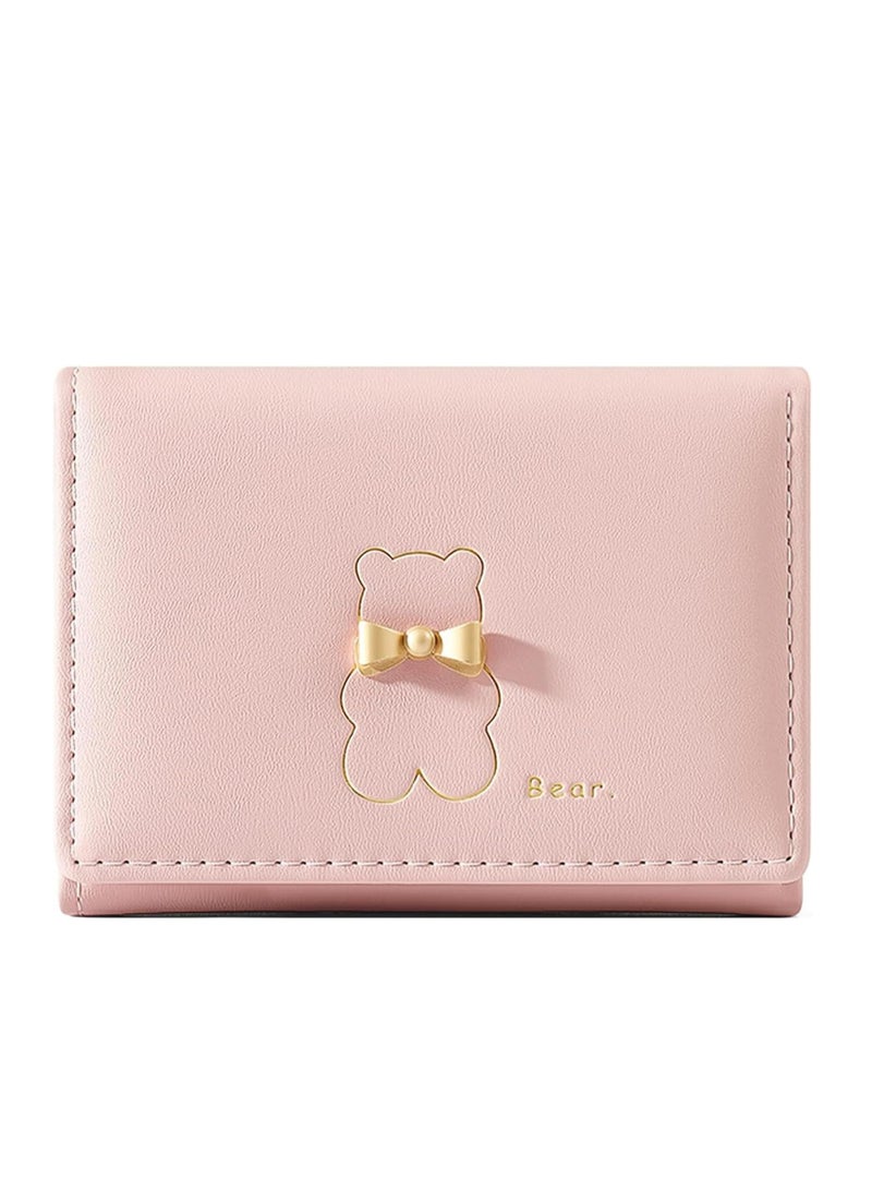 Cute Wallet for Women，Card Holder Small Leather Pocket Women Wallet for Girls, Ladies(Pink)