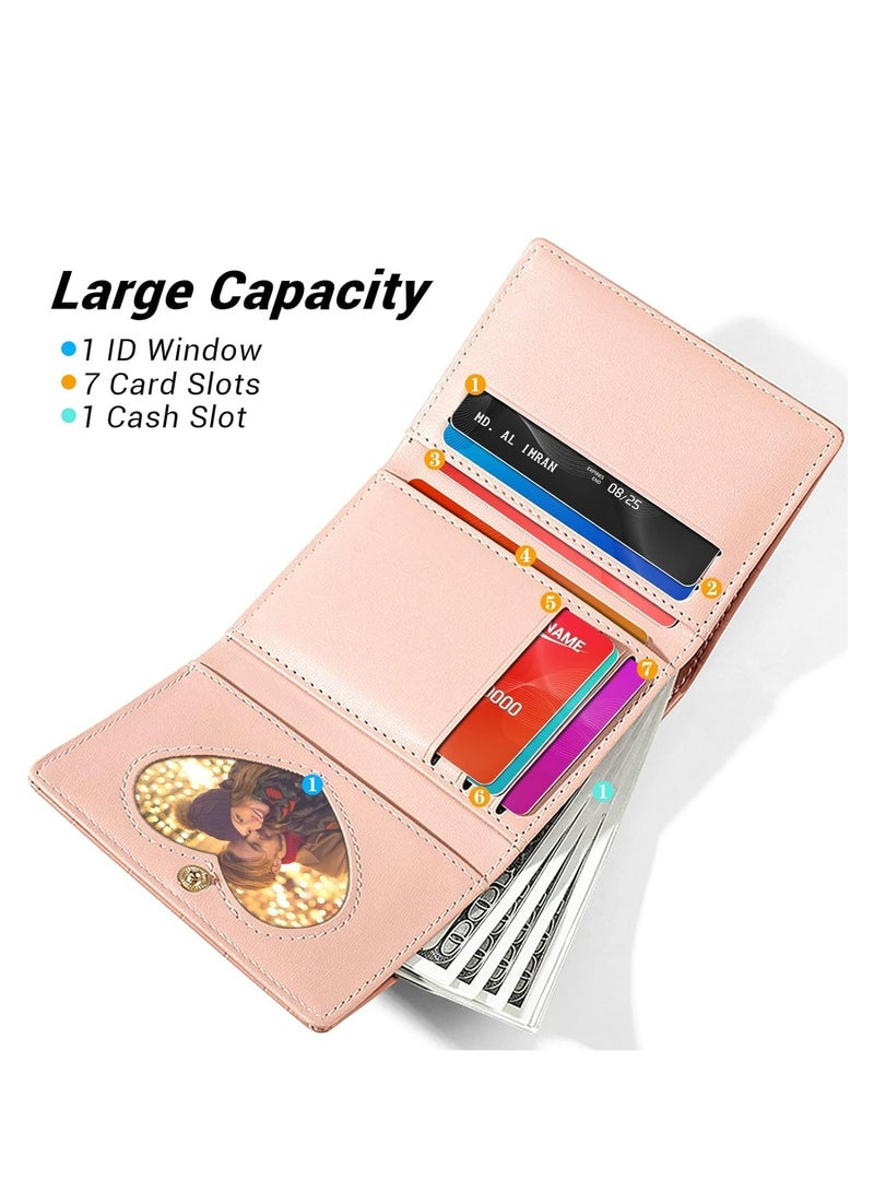 Cute Wallet for Women，Card Holder Small Leather Pocket Women Wallet for Girls, Ladies(Pink)
