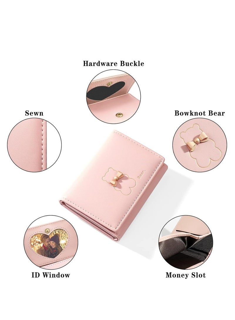 Cute Wallet for Women，Card Holder Small Leather Pocket Women Wallet for Girls, Ladies(Pink)