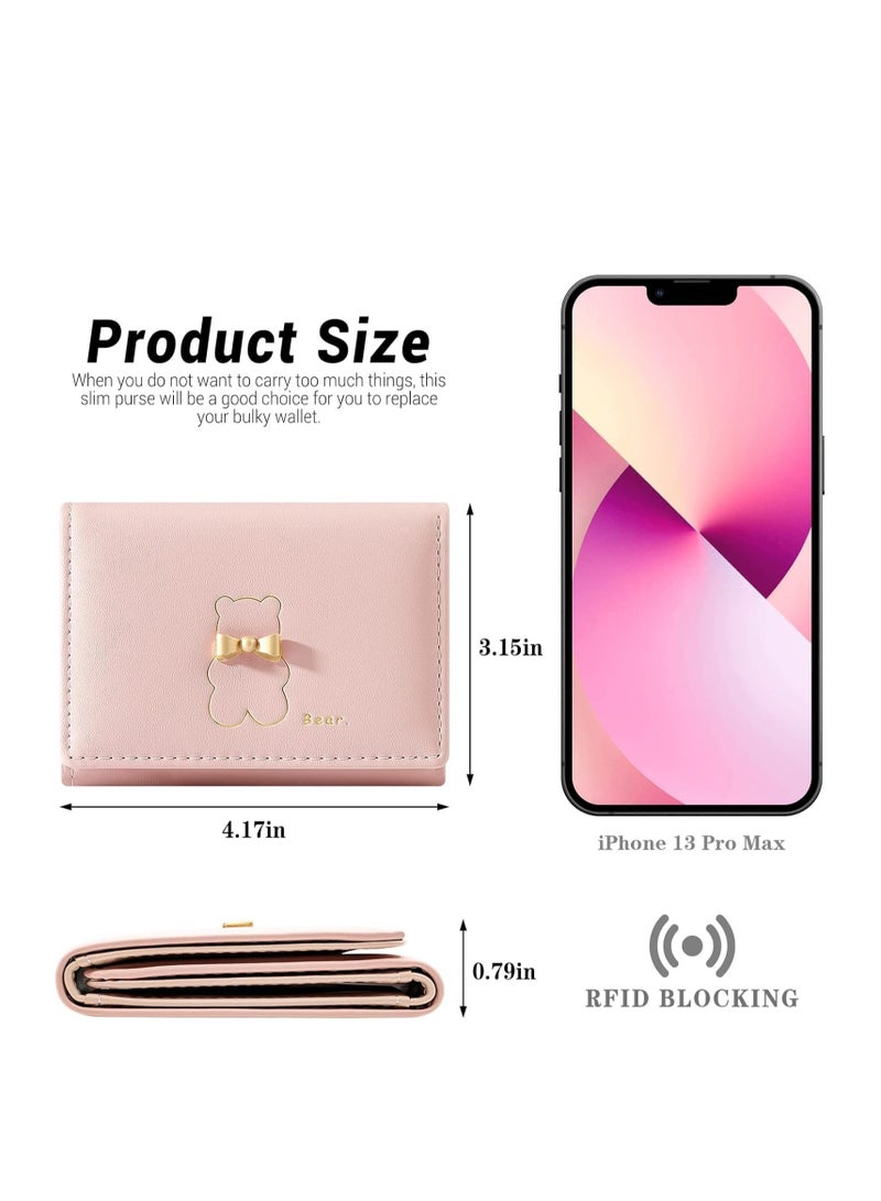 Cute Wallet for Women，Card Holder Small Leather Pocket Women Wallet for Girls, Ladies(Pink)