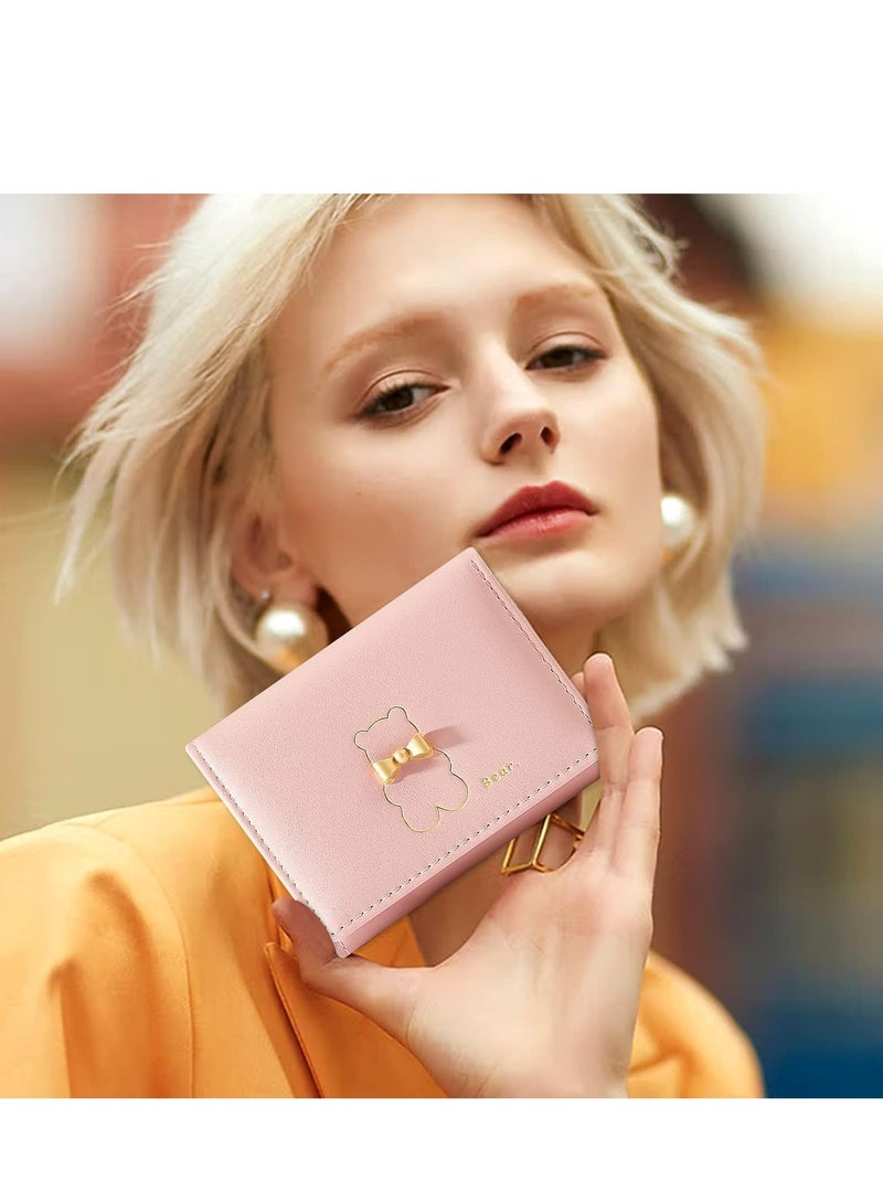 Cute Wallet for Women，Card Holder Small Leather Pocket Women Wallet for Girls, Ladies(Pink)
