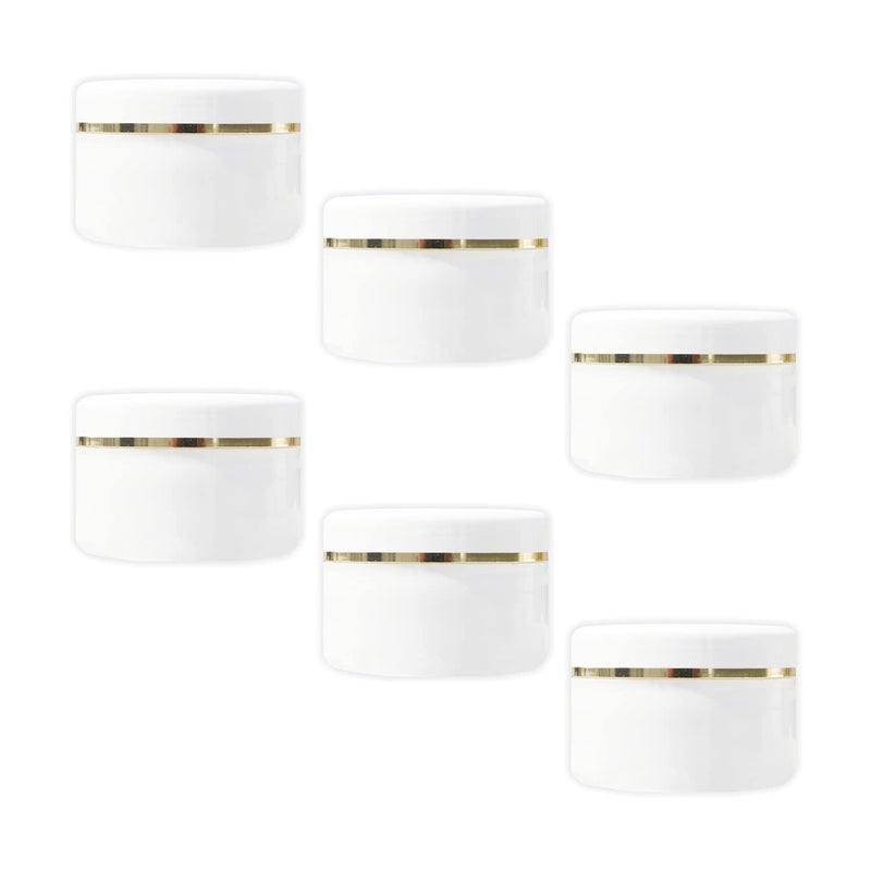 Myoc MYOC White Plastic Jar Storage Container with Dome Shape Golden Rim Portable Refillable Reusable Cosmetic Empty Screw Cap Jar for Preparations of Face Cream Lip Balm Lotion Gel 100gm Pack of 6  - Image 1