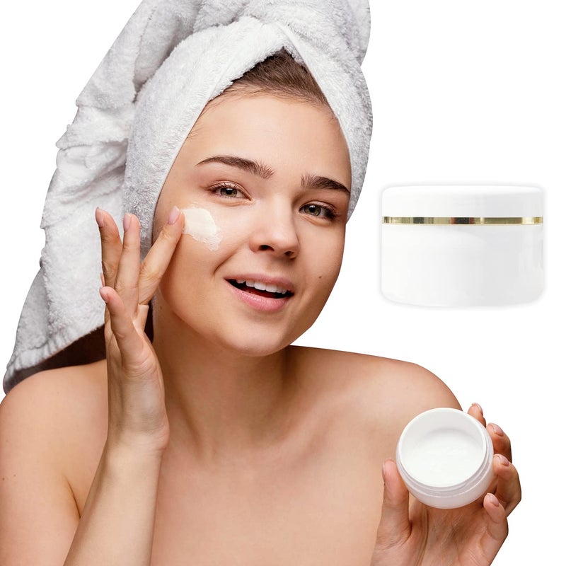 Myoc MYOC White Plastic Jar Storage Container with Dome Shape Golden Rim Portable Refillable Reusable Cosmetic Empty Screw Cap Jar for Preparations of Face Cream Lip Balm Lotion Gel 100gm Pack of 6  - Image 4