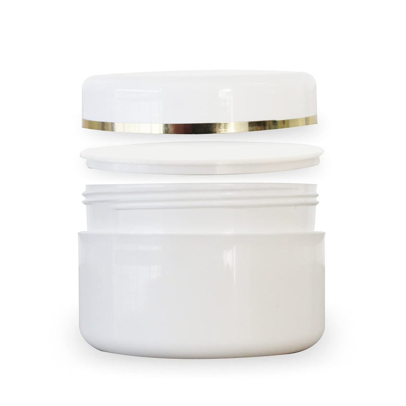 Myoc MYOC White Plastic Jar Storage Container with Dome Shape Golden Rim Portable Refillable Reusable Cosmetic Empty Screw Cap Jar for Preparations of Face Cream Lip Balm Lotion Gel 100gm Pack of 6  - Image 5