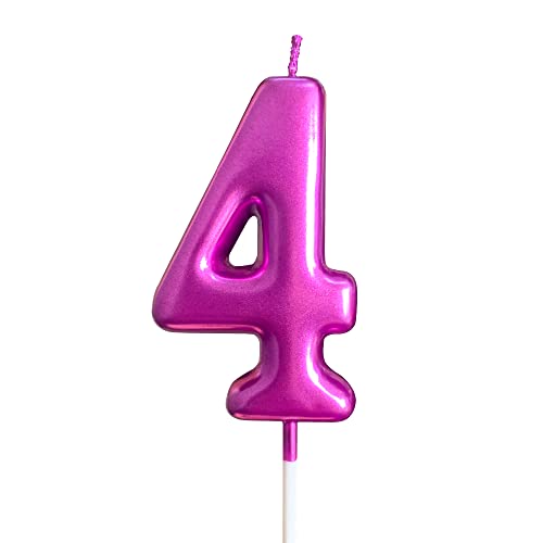 XNOVA 4th Birthday Candle Four Years Purple Happy Birthday Number 4 Candles for Cake Topper Decoration for Party Kids Adults Numeral 40 14 54 84 47 24 64 14 - Image 1