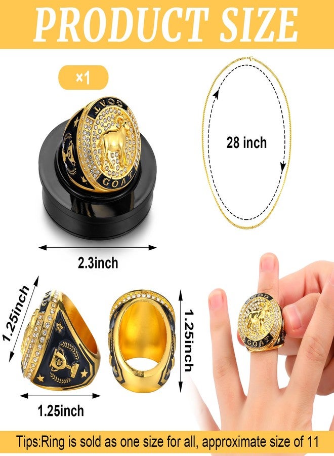 Highergo 10 Pcs Goat Championship Trophy Ring with Display Neck Chain and Stand Goat Medal Award Gift Greatest of All Time for Tournament or League Champion Winner Sports Award (Classic) - Image 2