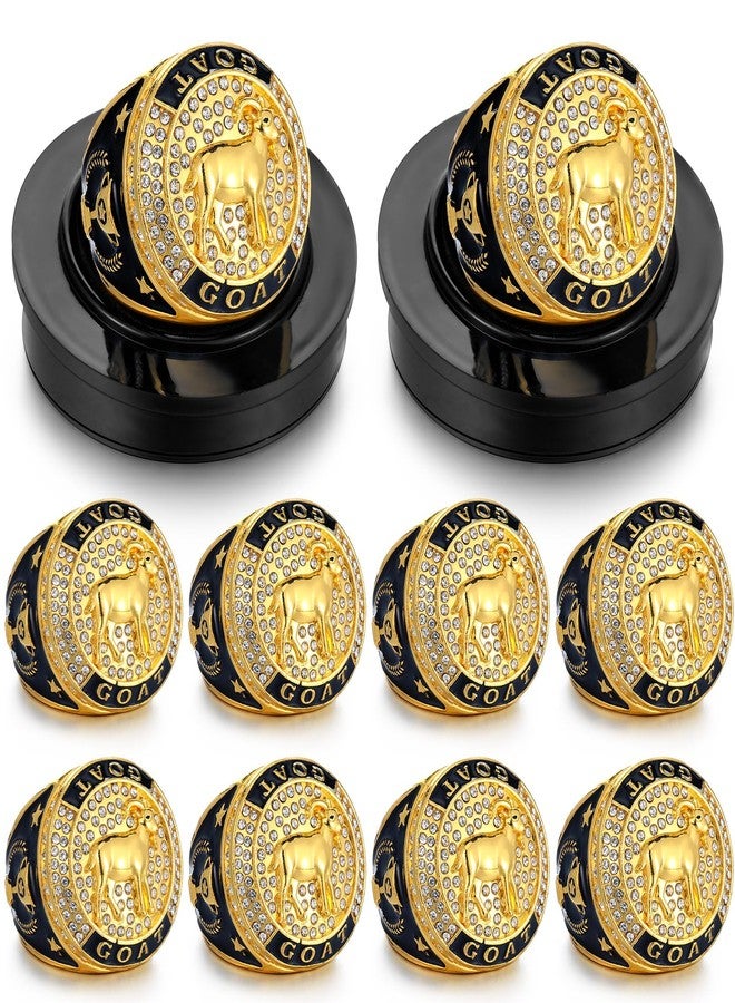 Highergo 10 Pcs Goat Championship Trophy Ring with Display Neck Chain and Stand Goat Medal Award Gift Greatest of All Time for Tournament or League Champion Winner Sports Award (Classic) - Image 1