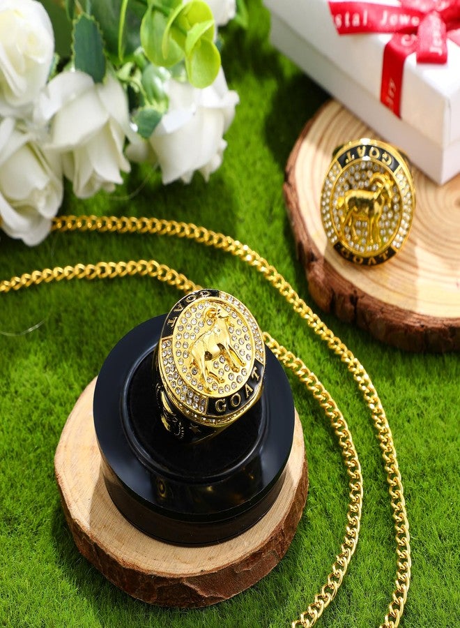 Highergo 10 Pcs Goat Championship Trophy Ring with Display Neck Chain and Stand Goat Medal Award Gift Greatest of All Time for Tournament or League Champion Winner Sports Award (Classic) - Image 4