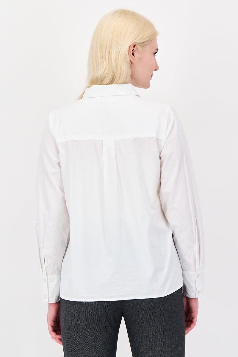 bebe Women Spread Collar Embellished Long Sleeve Shirt, White - Image 3