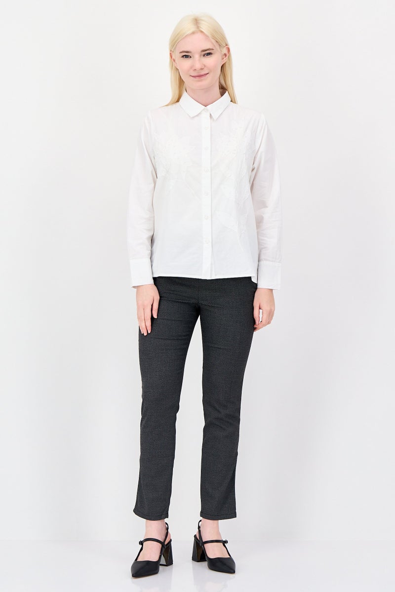 bebe Women Spread Collar Embellished Long Sleeve Shirt, White - Image 4