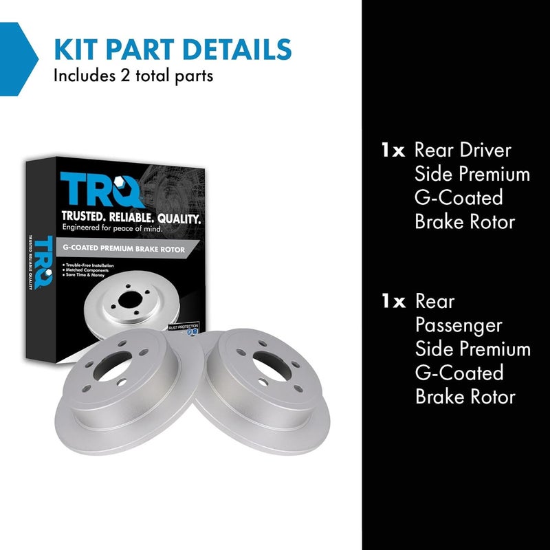 TRQ Rear Brake Rotors Set Solid Premium G-Coated Compatible with 2003-2007 Jeep Liberty 2003-2006 Wrangler - Image 2