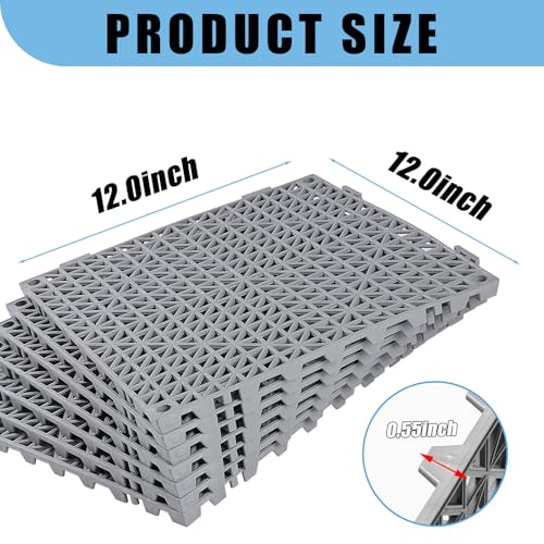 EVANCENT 12” x 12” Drainage Interlocking Floor Tiles, 12 Pack Non-Slip Pool Deck Drain Tiles for Flooring, Soft PVC Splicing Modular Cushion Mats, Rubber Floor Tiles with Holes for Shower Basement Garage Shed - Image 2