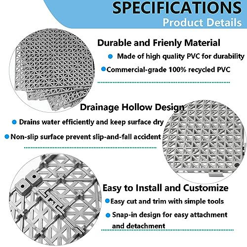 EVANCENT 12” x 12” Drainage Interlocking Floor Tiles, 12 Pack Non-Slip Pool Deck Drain Tiles for Flooring, Soft PVC Splicing Modular Cushion Mats, Rubber Floor Tiles with Holes for Shower Basement Garage Shed - Image 4