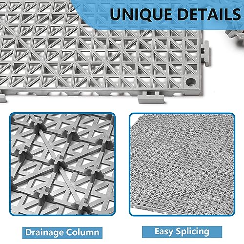 EVANCENT 12” x 12” Drainage Interlocking Floor Tiles, 12 Pack Non-Slip Pool Deck Drain Tiles for Flooring, Soft PVC Splicing Modular Cushion Mats, Rubber Floor Tiles with Holes for Shower Basement Garage Shed - Image 3