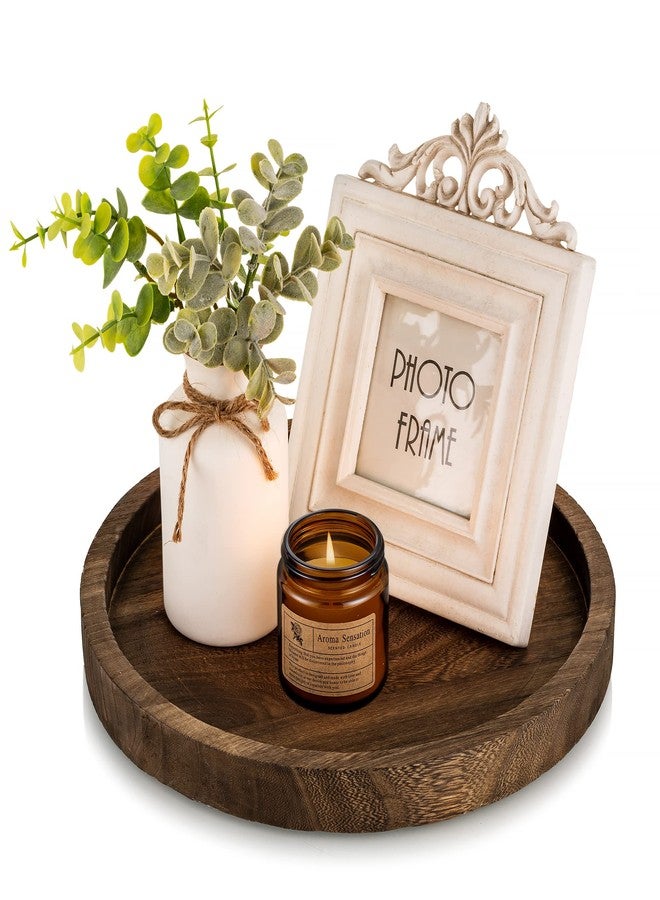Hanobe Round Wood Candle Tray: Rustic Wooden Candle Holder Distressed Pillar Stand Farmhouse Tea Light Plate Base for Living Room Coffee Table Centerpiece for Kitchen Counter Bathroom Home Decor,11.8" - Image 1