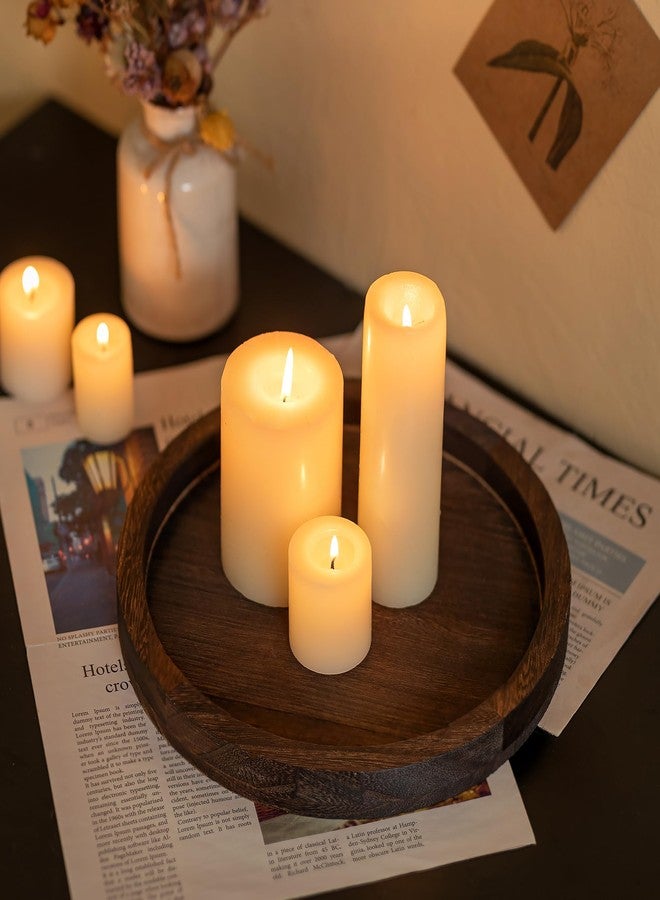 Hanobe Round Wood Candle Tray: Rustic Wooden Candle Holder Distressed Pillar Stand Farmhouse Tea Light Plate Base for Living Room Coffee Table Centerpiece for Kitchen Counter Bathroom Home Decor,11.8" - Image 3