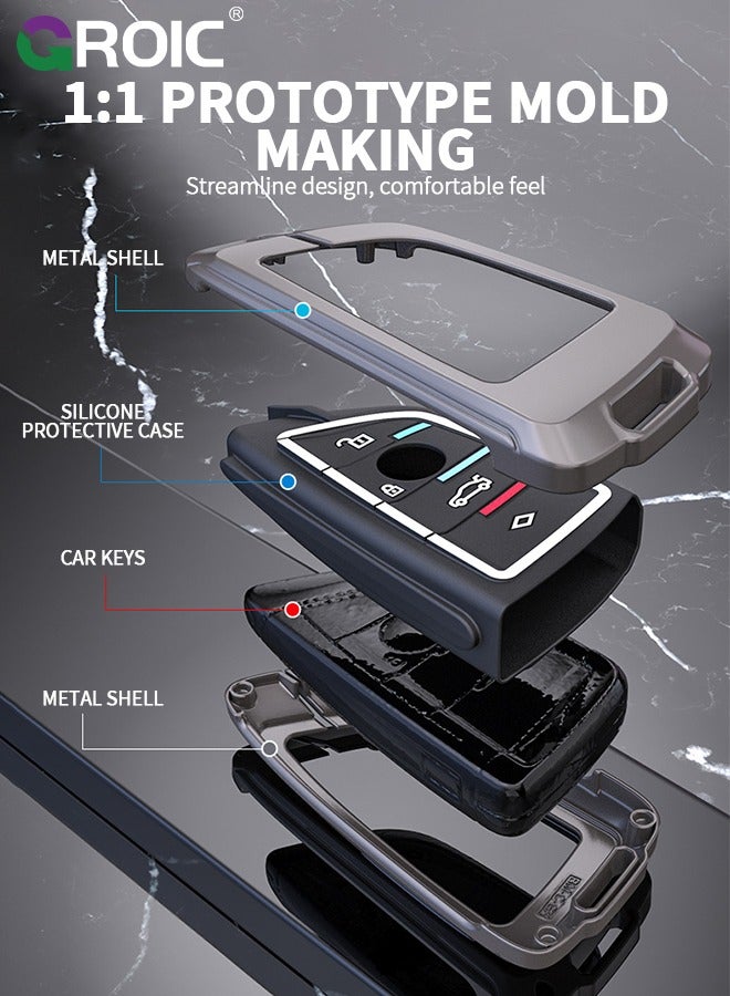 GROIC For BMW Key Fob Cover with Keychain, LCD Smart Remote Car Key Shell Case for BMW 5 6 7 Series G01 G11 G12 G30 G31 X3 X4 X5 730li 740li 750li, BMW Accessories Alloy+TPU Double Protector (C) - Image 3