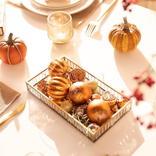 Valery Madelyn Fall Ornaments Tree Decorations for Home 35ct Shatterproof Fall Ornaments for Small Tree Orange Hanging Thanksgiving Autumn Christmas Ball Pumpkin Decor for Harvest Holiday - Image 3