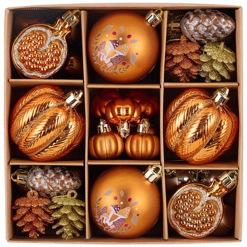 Valery Madelyn Fall Ornaments Tree Decorations for Home 35ct Shatterproof Fall Ornaments for Small Tree Orange Hanging Thanksgiving Autumn Christmas Ball Pumpkin Decor for Harvest Holiday - Image 2