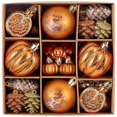 Valery Madelyn Fall Ornaments Tree Decorations for Home 35ct Shatterproof Fall Ornaments for Small Tree Orange Hanging Thanksgiving Autumn Christmas Ball Pumpkin Decor for Harvest Holiday - Image 1