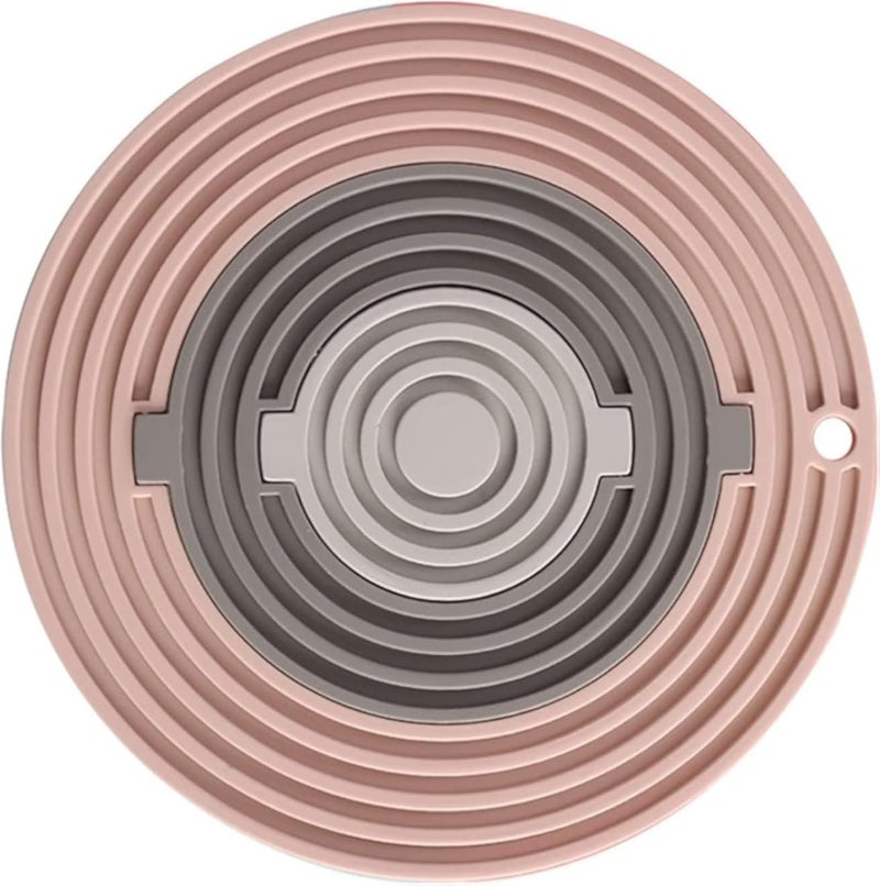 RIVAAN Silicone 3-in-1 Round Trivet Mat - Heat Resistant Pads, Non-Slip Coasters, Pot Holders, and Table Protectors for Hot Pans – 8 Inch Soft Silicone Hot Pads for Kitchen (Pink + Grey, 1)