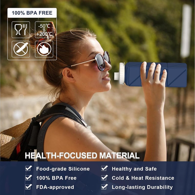 BEAUTAIL Collapsible Water Bottles 20.6oz 2 Pack, Silicone Foldable Portable Water Bottle, BPA-Free, Leakproof Reusable for Travel Camping Hiking Cycling Yoga Sports Outdoor (Blue+DarkBlue) - Image 2