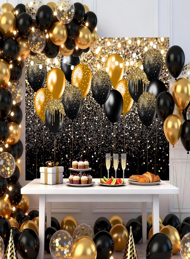 Avezano Black and Gold Glitter Backdrop for Birthday Wedding Prom Graduation Photography Background Party Glitter Gold Black Balloon Party Decorations Photoshoot Photobooth (7x5ft) - Image 4
