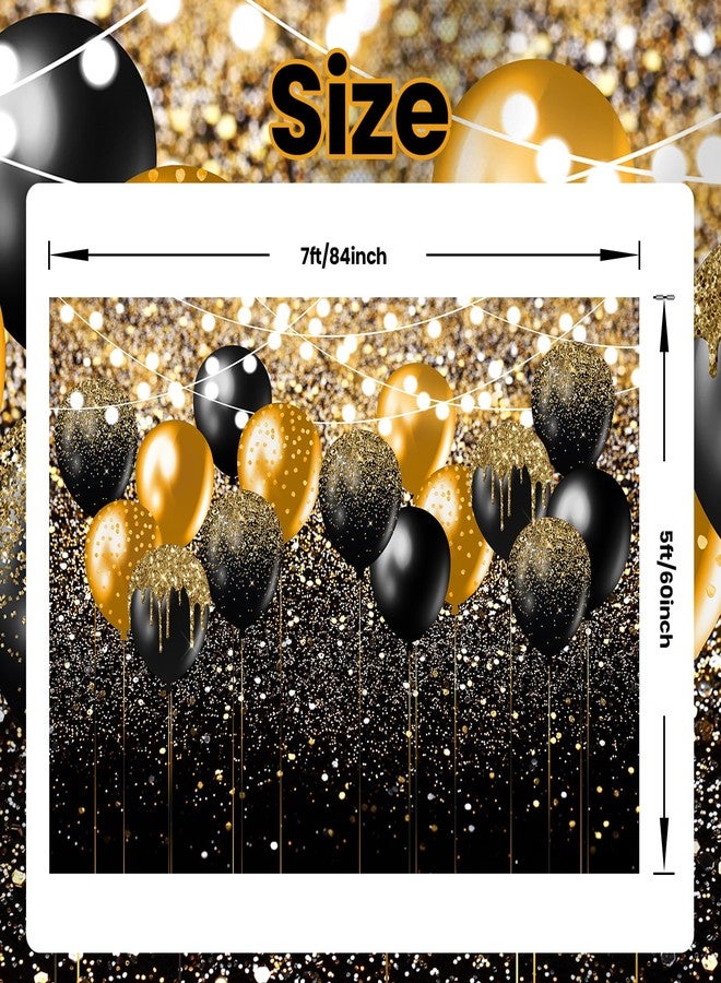 Avezano Black and Gold Glitter Backdrop for Birthday Wedding Prom Graduation Photography Background Party Glitter Gold Black Balloon Party Decorations Photoshoot Photobooth (7x5ft) - Image 3