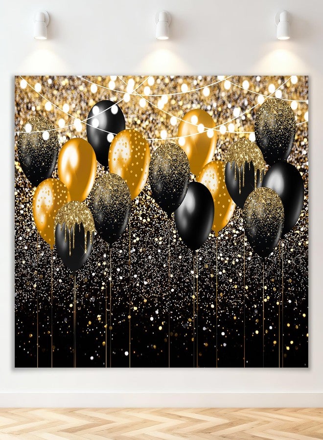 Avezano Black and Gold Glitter Backdrop for Birthday Wedding Prom Graduation Photography Background Party Glitter Gold Black Balloon Party Decorations Photoshoot Photobooth (7x5ft) - Image 1